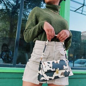 Neutral cow print shoulder bag
